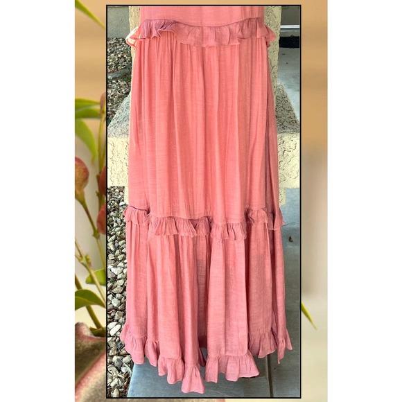 PinkBlush Mauve Halter Neck Ruffle Trim Maternity Maxi Dress Size: S - Picture 4 of 7